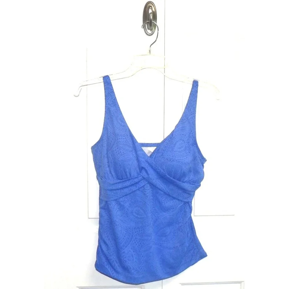 Swim Solutions Women's Printed Twist Front Tankini Top in Blue Iris Size 12 - Picture 5 of 9